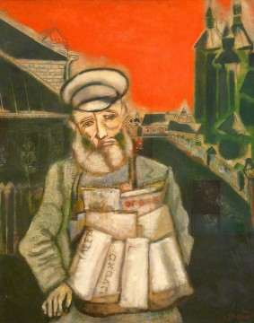 Vendeur de journaux contemporain Marc Chagall Peinture à l'huile